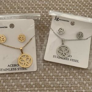 Gold and Silver Stainless Steel Jewelry Set
